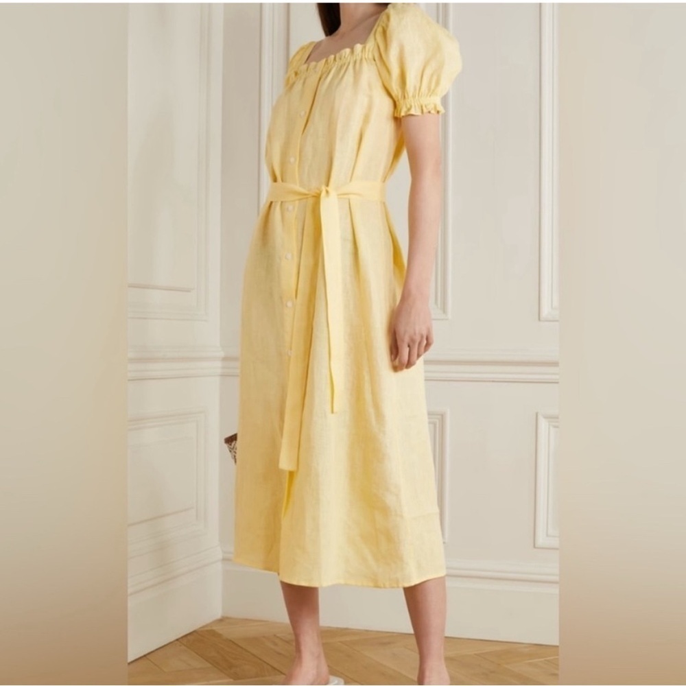 New NWT SLEEPER Brigette midi linen puff sleeve belted dress size xs